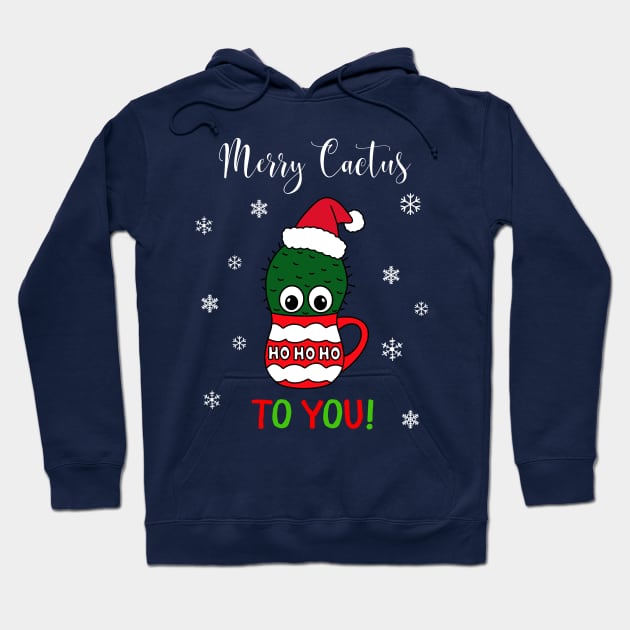 Merry Cactus To You - Cactus With A Santa Hat In A Christmas Mug Hoodie by DreamCactus